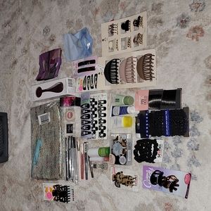 Bundle of new cosmetics and hair clips